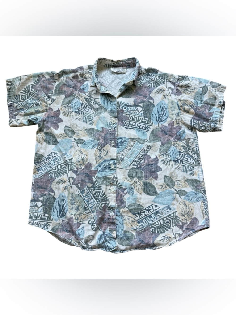 Victoria Jones Floral Button Up Shirt Vintage Style Cottagecore Short Sleeve XL